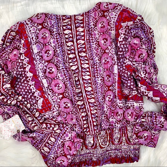 🔥FREE PEOPLE🔥Wild And Free Cropped Printed Smocked Blouse Medium/Large NWT - Picture 5 of 6